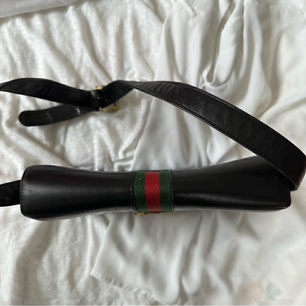 Gucci black leather web accent and gold GG lock shoulder - Picture 6 of 16